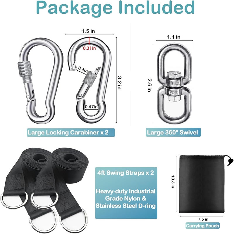 igolfluck Tree Swing Straps Hanging Kit 4FT/8FT/15FT/20FT/25FT, Extra Long Tree Swing Straps Holds 5500 lbs with Lock Carabiners & Tree Protectors, Safer for All Swing & Hammock (4FT) - Image 5